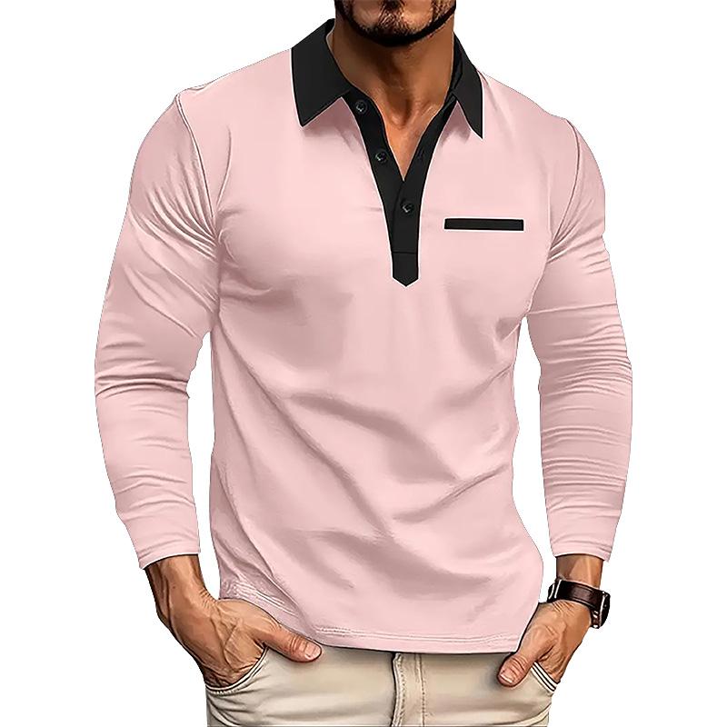 Frühling und Herbst Herren Langarm Poloshirt Business Casual Mode Klassisches Reverskragenhemd Europäische und Amerikanische Übergröße