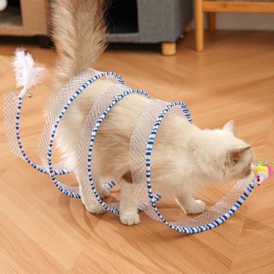 Cat Tunnel Toy Spiral Kitten Toy Foldable Design Easy To Install Interactive Spiral Cat Tunnel with Feather Toy