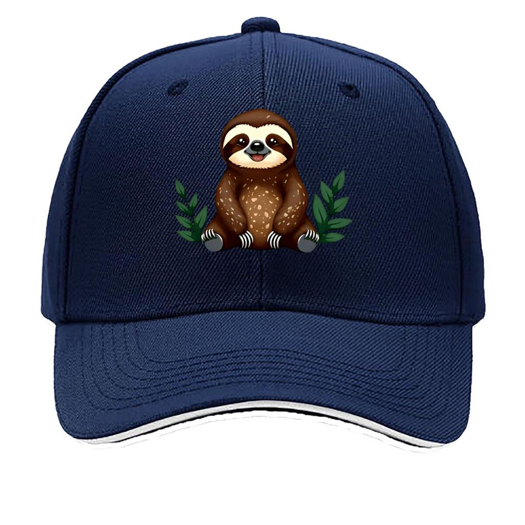 Adjustable Vintage Baseball Cap with Cute Slothin Bear Cartoon Print Breathable Textile Fabric H Sandwich Baseball Cap