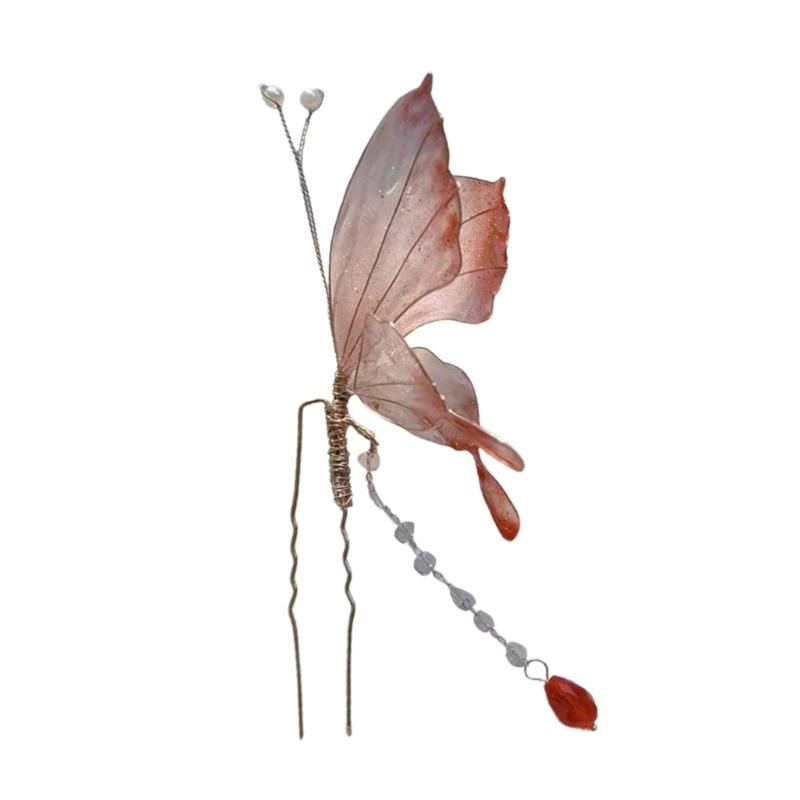 Tassels Hair Accessory with Luxurious Embellishment Elegant Butterfly Shape Hairpin Fashion Hair Stick