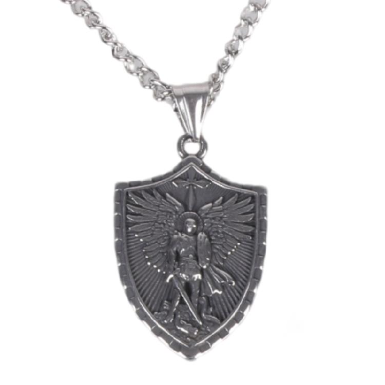 Стильная серебряная подвеска с Архангелом Прочная серебряная цепочка с подвеской-щитом Ангела для повседневного ношения серебряный
