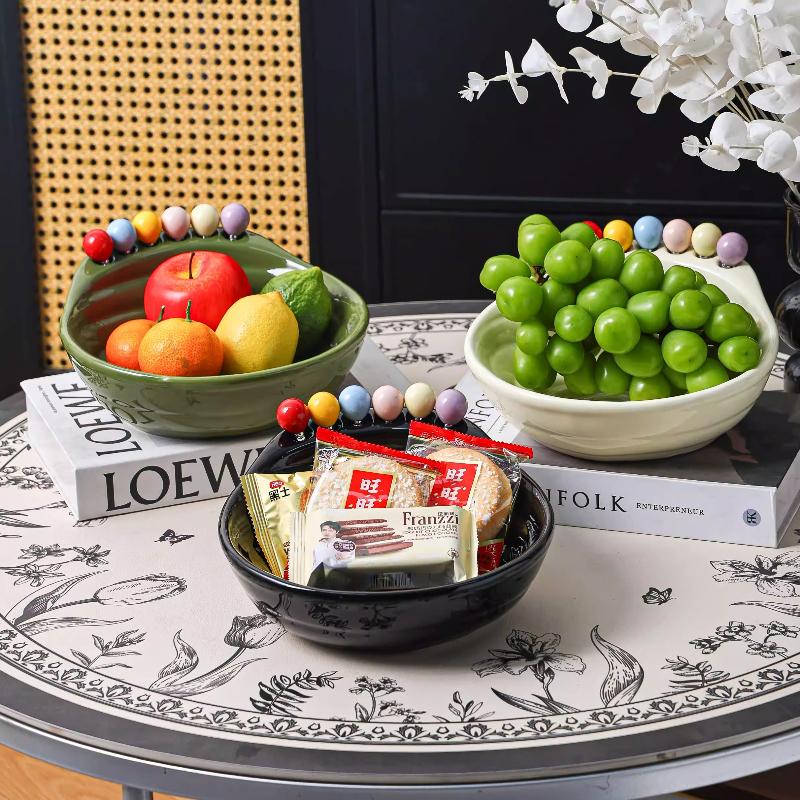 BEPAN 1PC Fruit Plate Ceramic Living Room Table Decoration Ornament High-end Snack Plate Home Storage Basket Household Goods