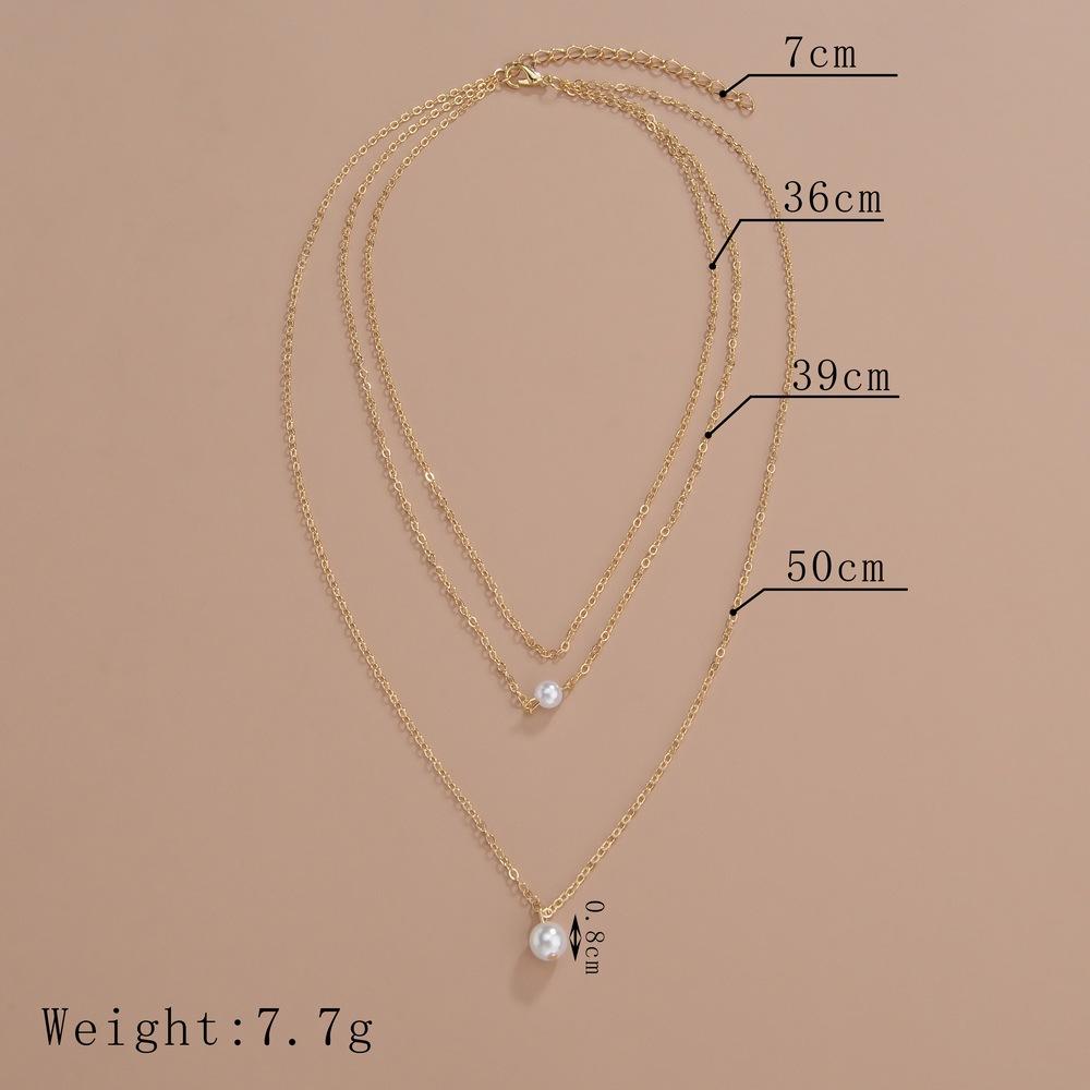 Simple, pearl pendant multi-layer stacked metal women's neck chain personalized collarbone chain 3-piece set