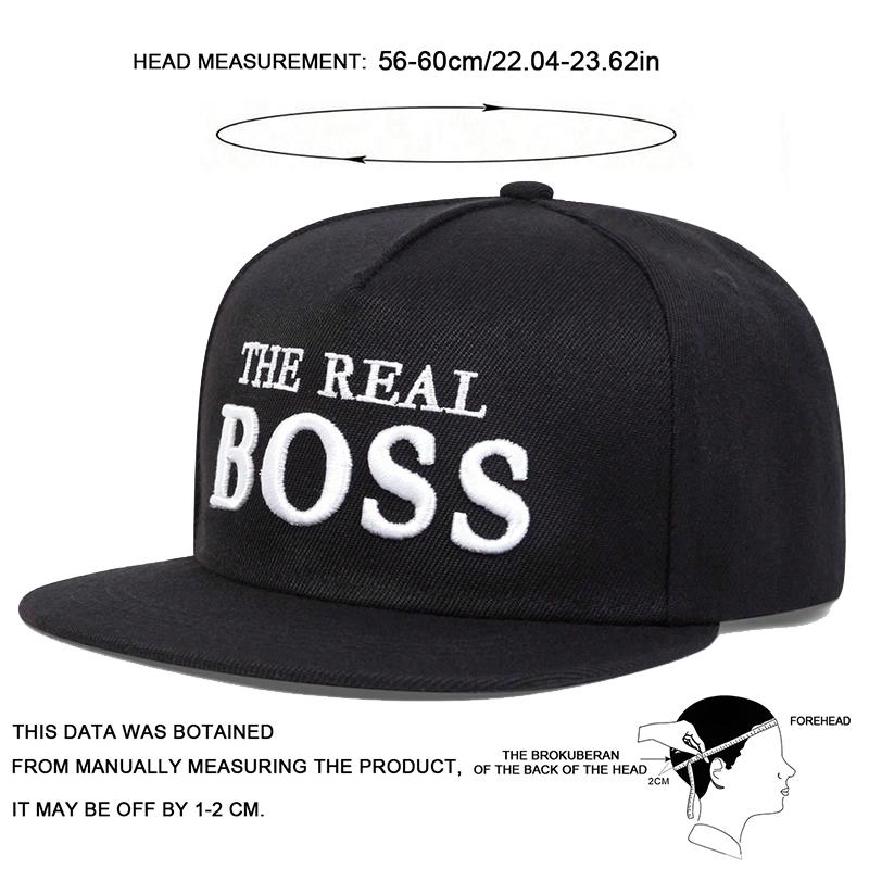 Unisex THE REAL BOSS Broderi Snapback Hat Justerbar Flat Top Baseball Cap Utendørs Reise Dame Luer Solkrem Hat Sports Caps