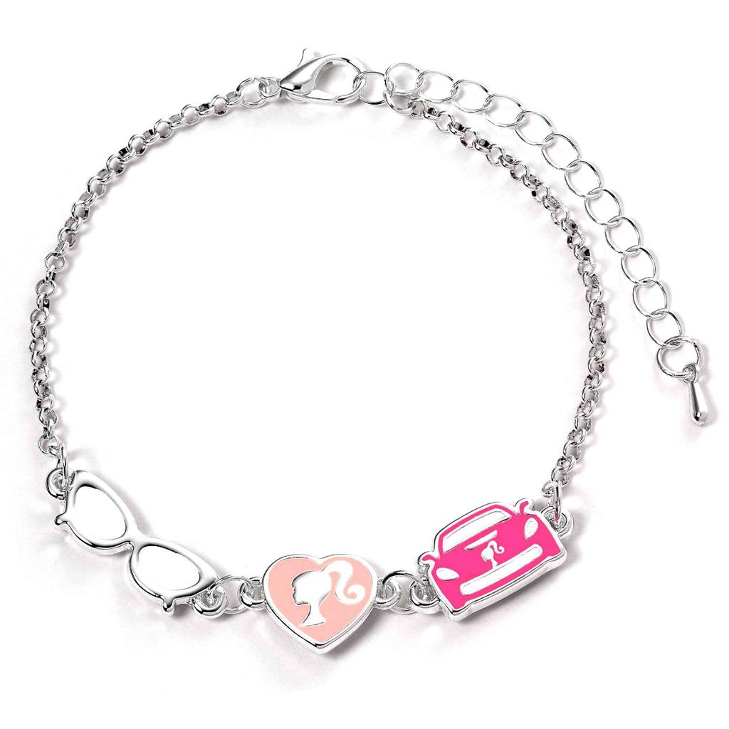 Barbie Charm Bracelet with Three Enamelled Classic Charms - Silhouette, Glasses & Corvette