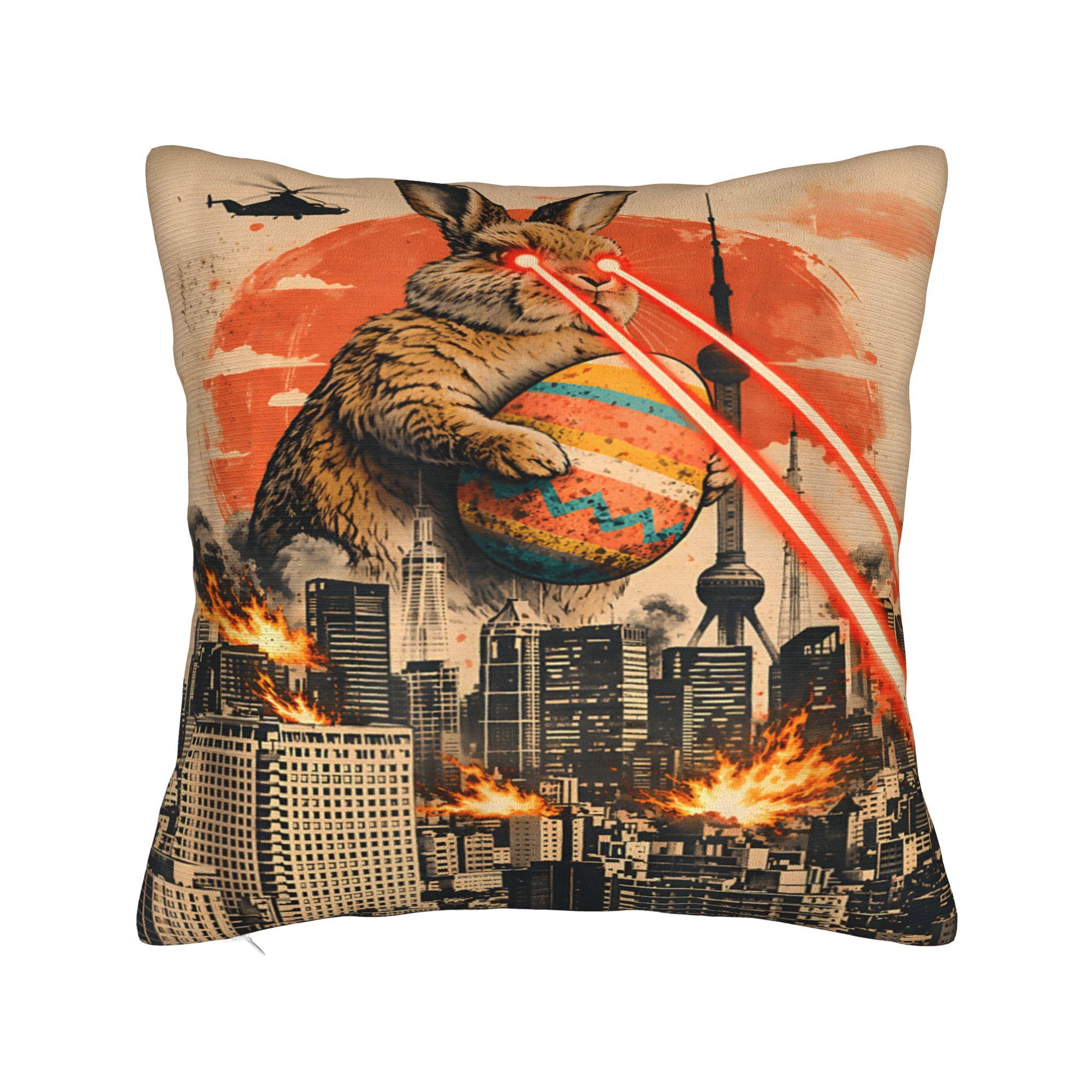 Easter Japanese Monster Bunny Ears Egg Kaiju Pillow Case Custom Pillow Cover For Sofa Car Home Decor Vintage Pillowcases 30x30cm 12x12in