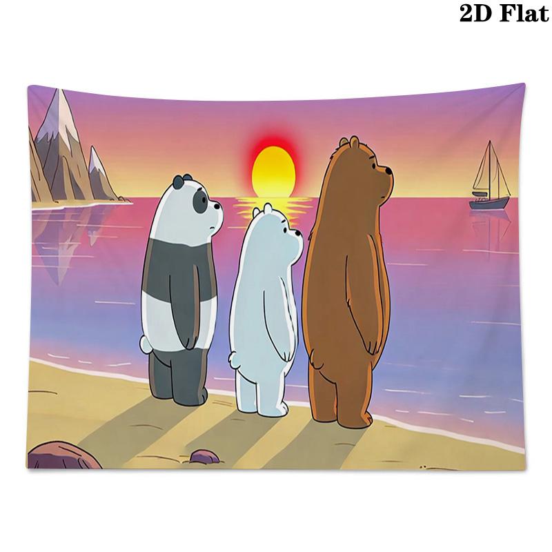 We Bare Bears Cartoon Wall Tapestry Aesthetic Wall Hanging Printed Fabric Blanket Decorative Tapestries for Bedroom Living Room Home Decor