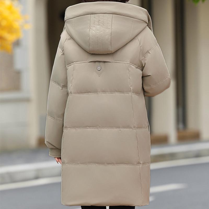 Mittelalte Frauen Winter Lange Daunenjacken Vintage Übergröße Parkas Kapuzen Elegant Dick Warm Daunenmäntel Frau Oberbekleidung