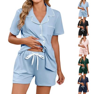 Women's Casual Fashion Lapel Home Suit Shorts Short Sleeve Two-piece Suit