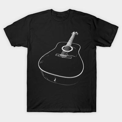 Men Black Print T-shirt Acoustic Guitar No-Cut Transfer Paper Print Cotton Tshirt