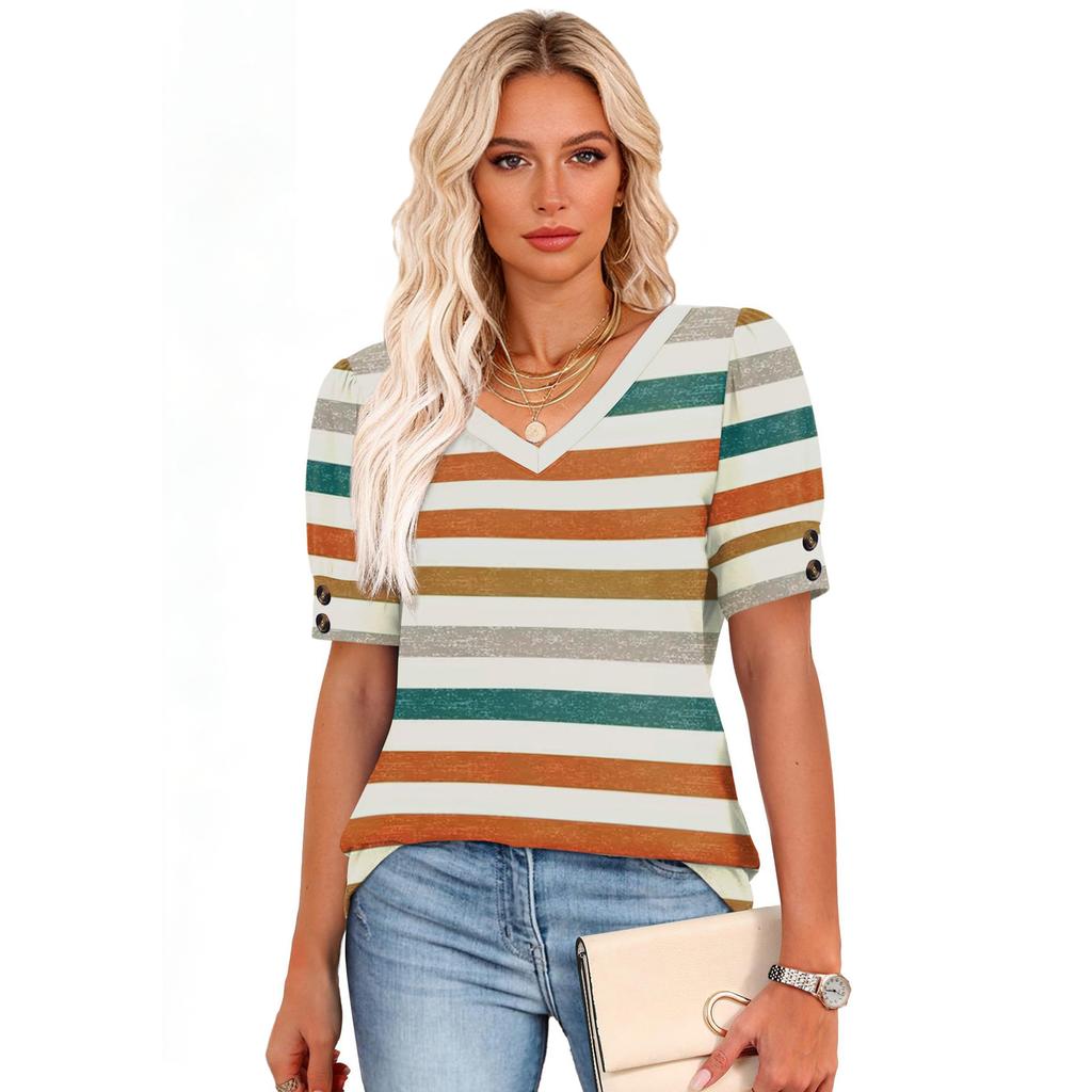 Damen Oberteile Kurzarmhemden Knöpfe V-Ausschnitt Frühlingsmode Sommeroutfits Übergröße Blusen