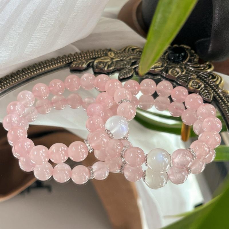 Natürliches Madagaskar Rosa Quarz Mondstein Armband, Rosa Quarz Schmuck 10mm Hochwertige runde Perlen