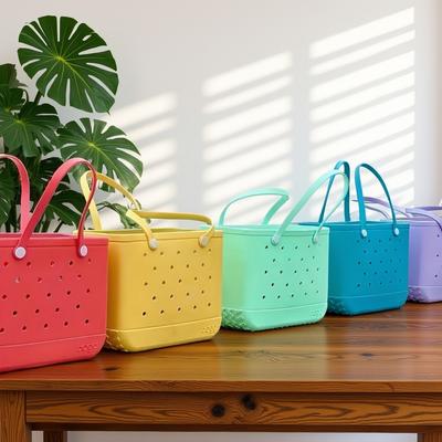 1pc Cave Bag, EVA Beach Storage Handbag, Candy Colored Hollowed Out Shopping Basket, Beach Bag, Exposed Camping Bag, Pet Bag