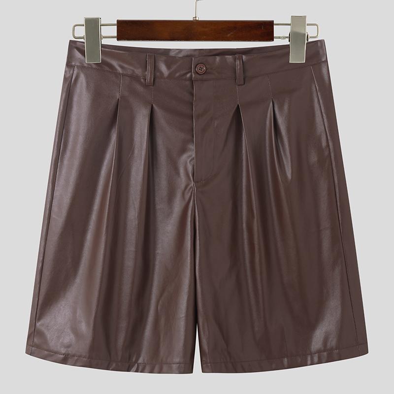 

INCERUN мужские шорты из искусственной кожи на молнии повседневные полукороткие брюки 5XL коричневый