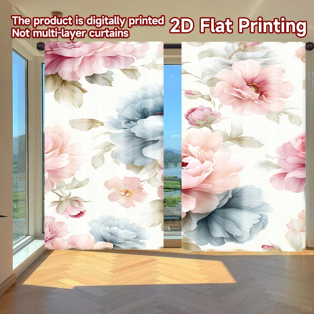 

2D FLAT PRINTING 2pcs Curtains (Without Rod) Floral Tablecloth Design Holiday Valentine is day Printed Curtains Semi-Sheer 100*130 Rod Pocket 1pcs