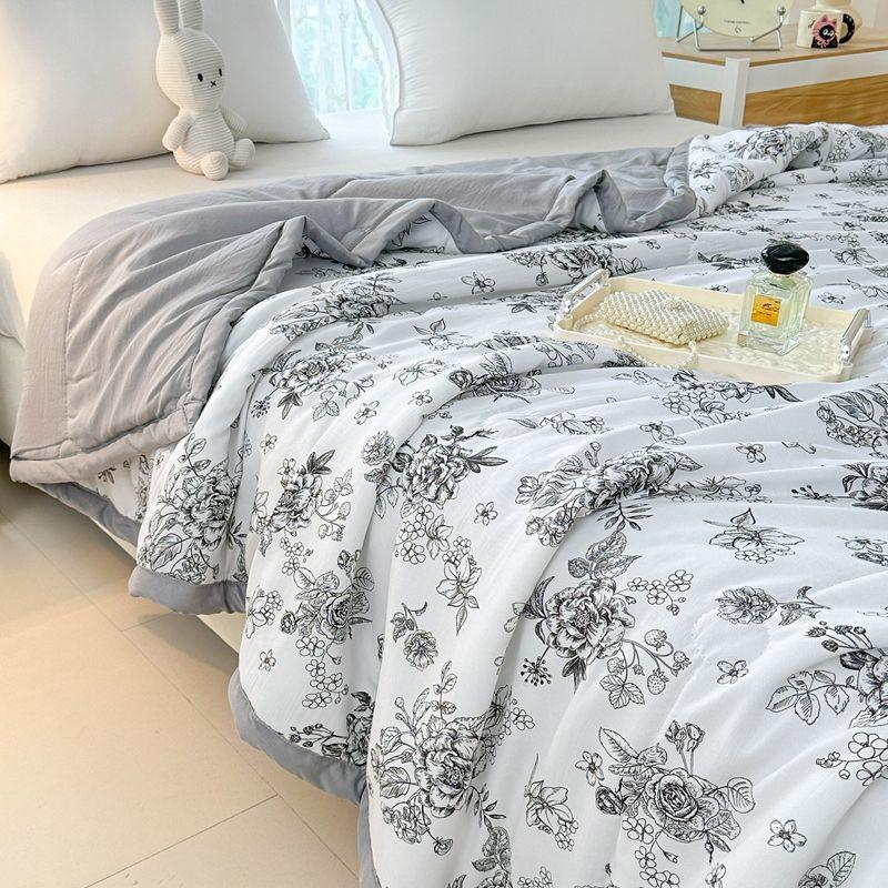 Super Soft Summer Cool Blanket - Lightweight, Breathable and Light Beige Friendly, with Embossed Floral Print Design Suitable for All Season