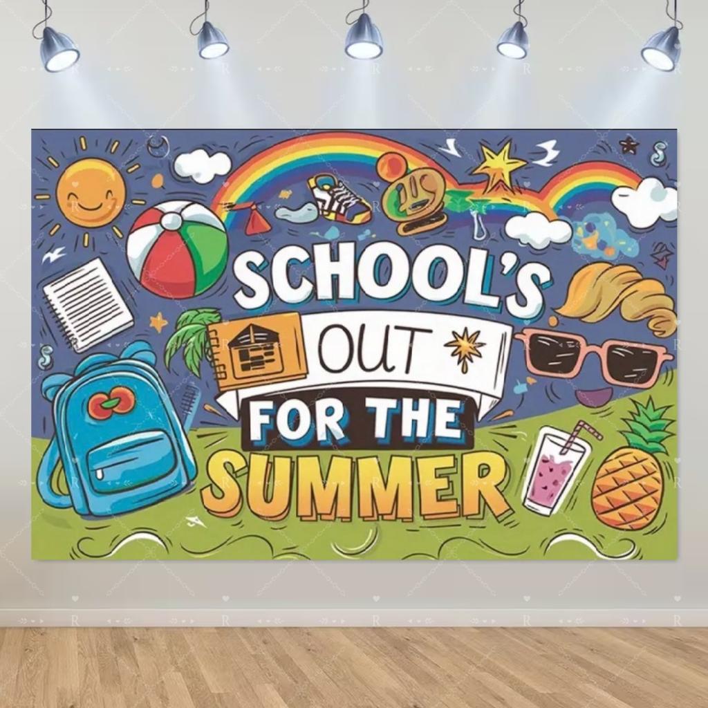 School's Out for Summer Theme Background Summer Pool Party Decoration Backdrop Baby Shower Props Photography Banner Supplies
