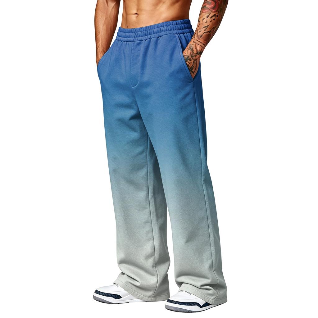 Men's Printed Wide Leg Jogger Sweatpants with Pockets for Casual Athletic Wear