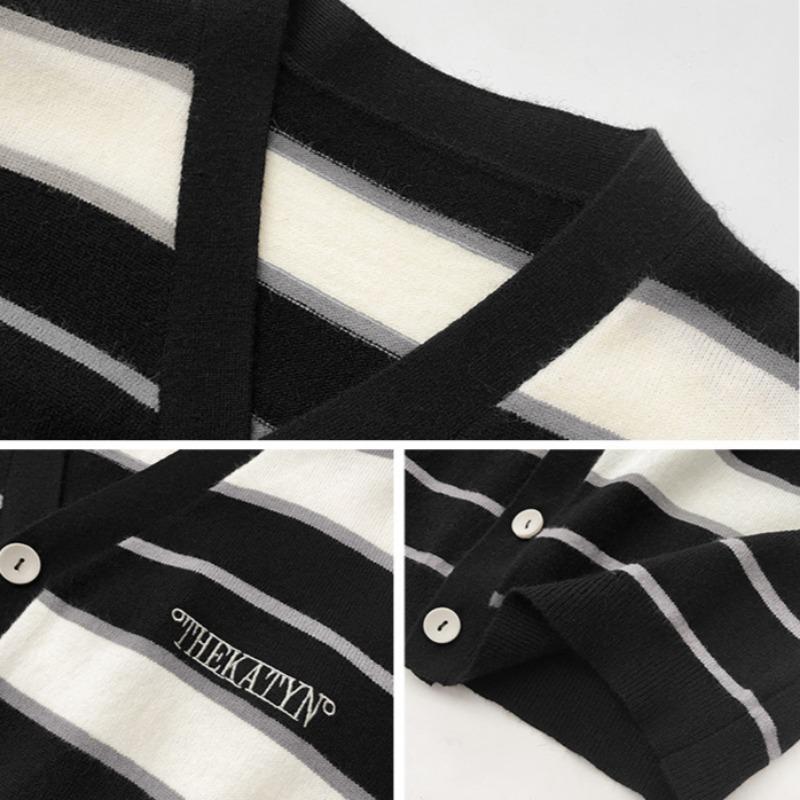 Frühling und Herbst Neue Jungen Locker All-Match Gestreift Kontrast Strickjacke