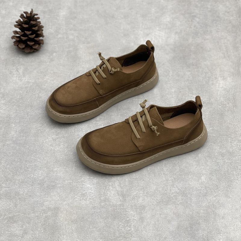 Genuine Leather Shoes Men's Casual Shoes Elastic Bands Retro Men's Shoes Soft Soles Soft Cowhide Single Shoes