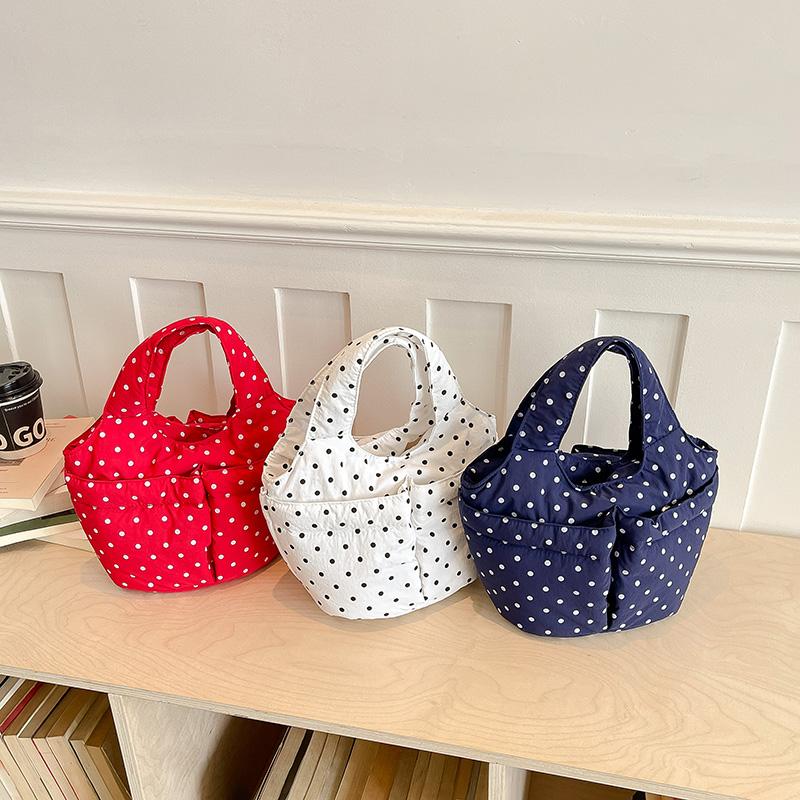 Summer Daily Commute Cute Red Polka Dot Mini Tote Bag Soft Padded Handbag Sweet Casual Youth Top-handle Bag for Women
