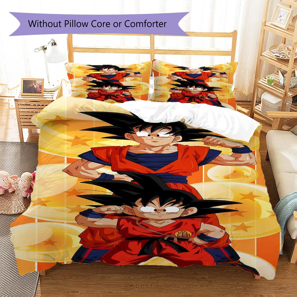 Son Goku Muster Bettwäsche, Steppbett Set Bettbezug Kissenbezug Zuhause Geburtstagsgeschenk (1 Bettbezug + 2 Kissenbezüge, ohne Füllung)