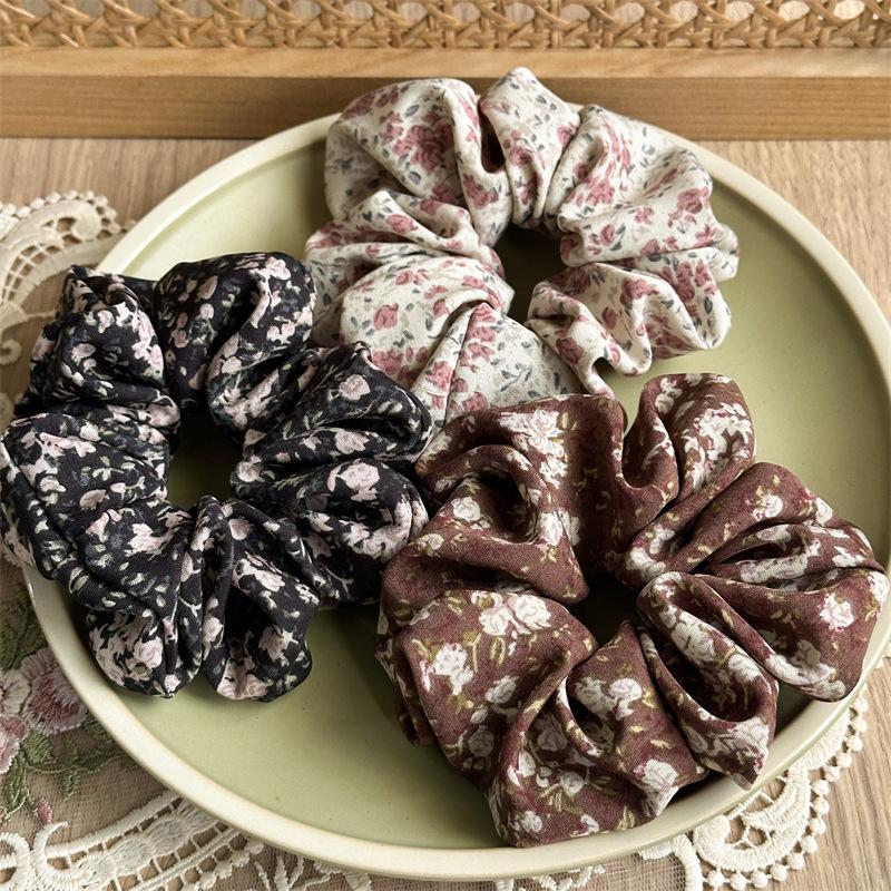 French Retro Floral Ponytail Holders For Women Aesthetic Oil Painting Flower Headbands Versatile Daily Hair Elastic