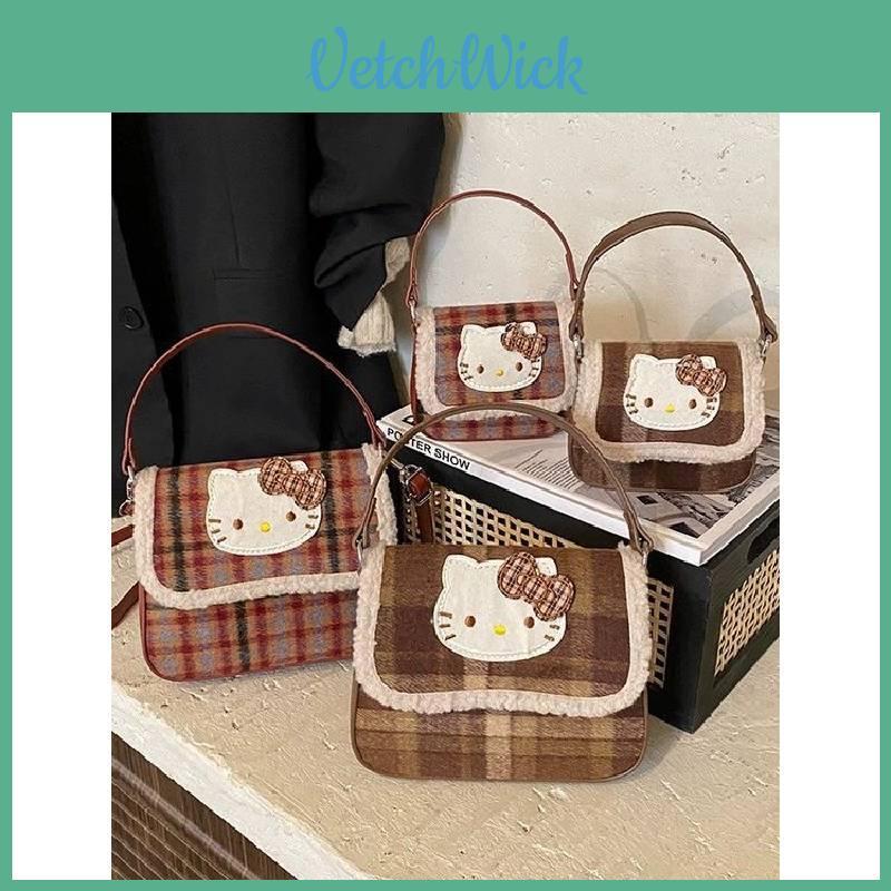 Vintage Hello Kitty Pattern Pu Crossbody Bag With Padded Straps For Men And Women