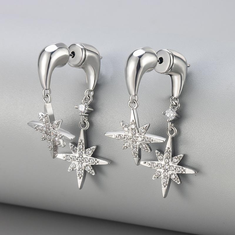 Luxury Back Hanging Eight Pointed Star Rhinestone Earrings For Women Fashionable Temperament High End Exquisite Jewelry