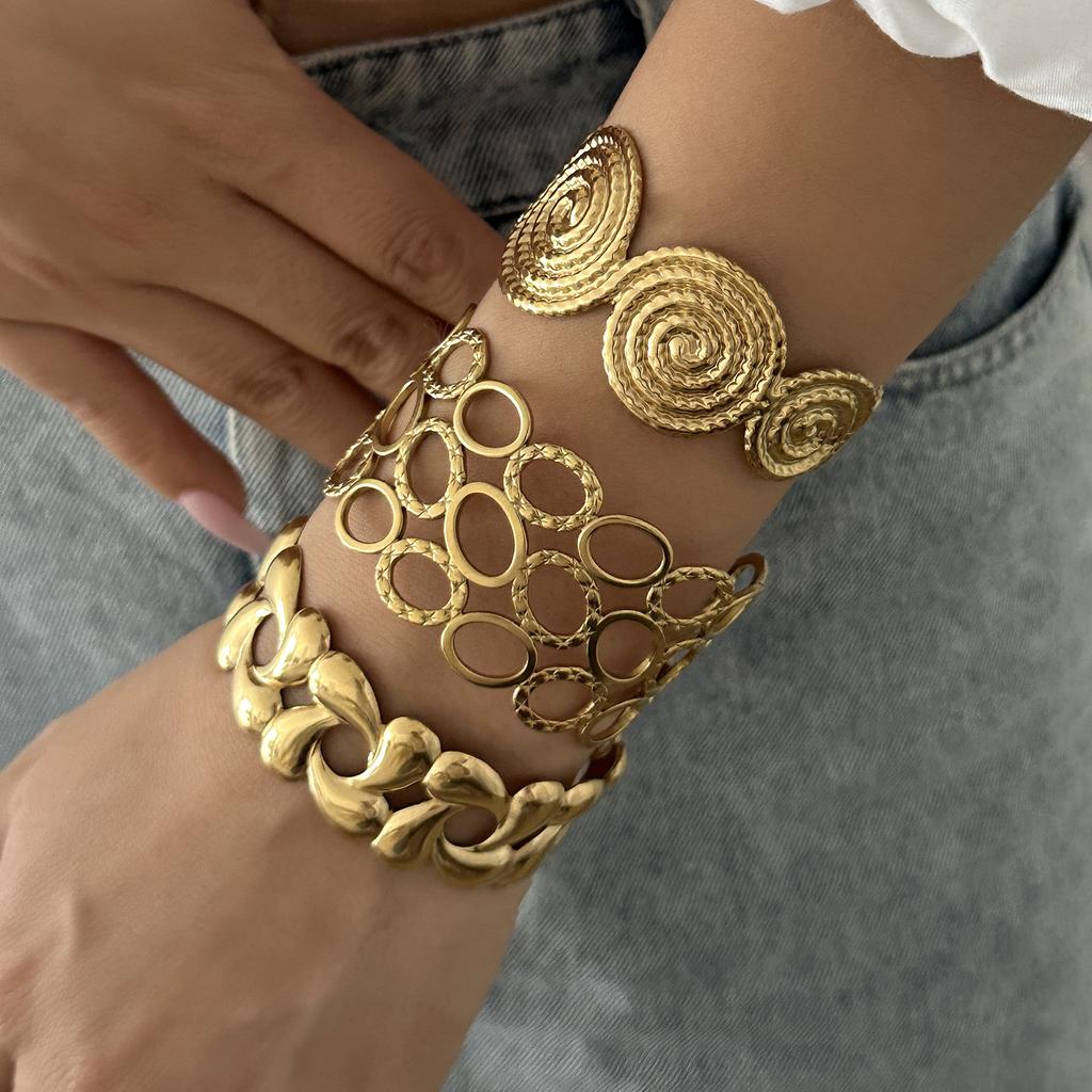 Delicate Bohemian Stainless Steel Flower Shell Open Bangle Set for Women Chic Stackable Seaside Vacation Party Jewelry Accessori