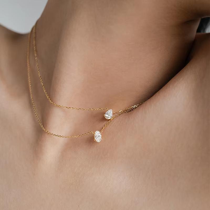 High End Gold PVD Dainty Waterdrop & Oval Zirconia Stainless Steel Pendant Hypoallergenic Waterproof Necklace Fashion Jewe