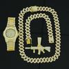 Hip Hop Persönlichkeit Pistolenanhänger Kubanische Kette Halskette Armband Uhr Set Modisches und Vielseitiges Herrenschmuck Geschenkbox Set