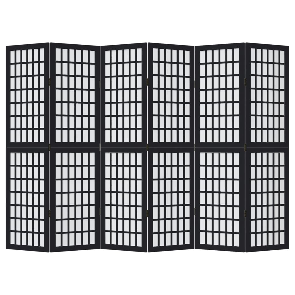 6 Piece Black Folding Screen Solid Paulownia Wood