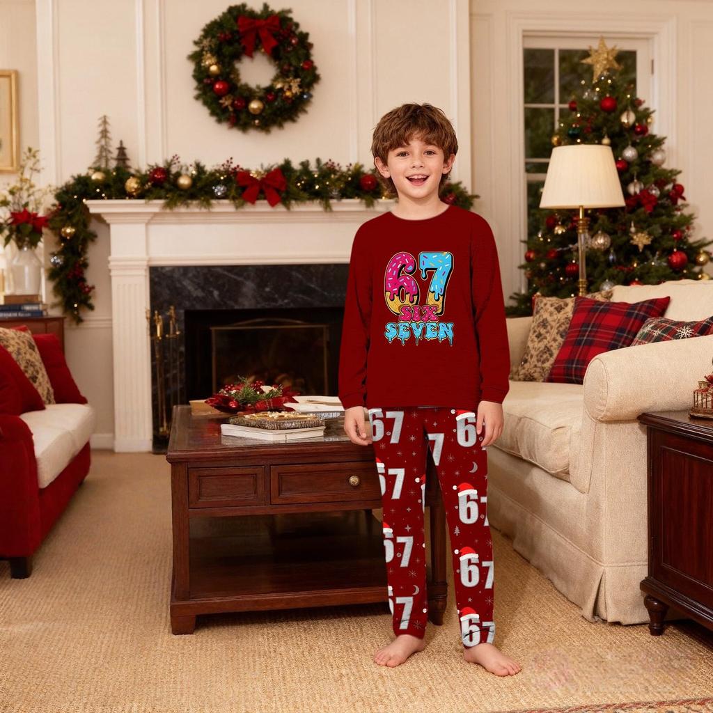 Children's Christmas Print Sets Pajamas Loungewear Outfits Family Matching Long Sleeve Tops+Pants Set