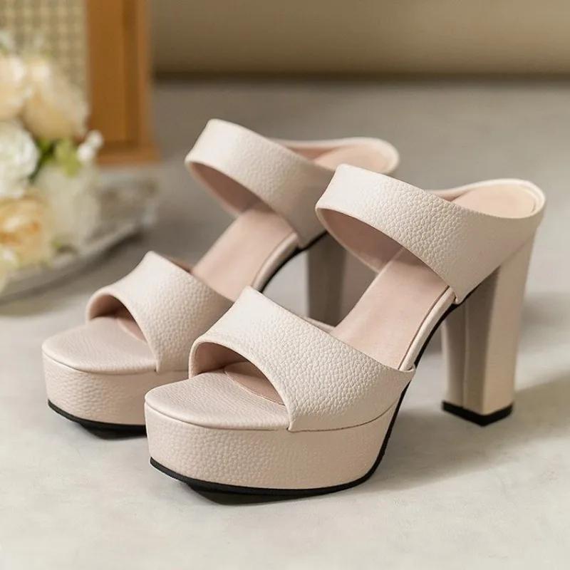 Fashion 2025Summer New Coarse Heel Sandals Women Round Head Open Toe Waterproof Platform Anti-slip Wear-resistant High-heeled Slippers