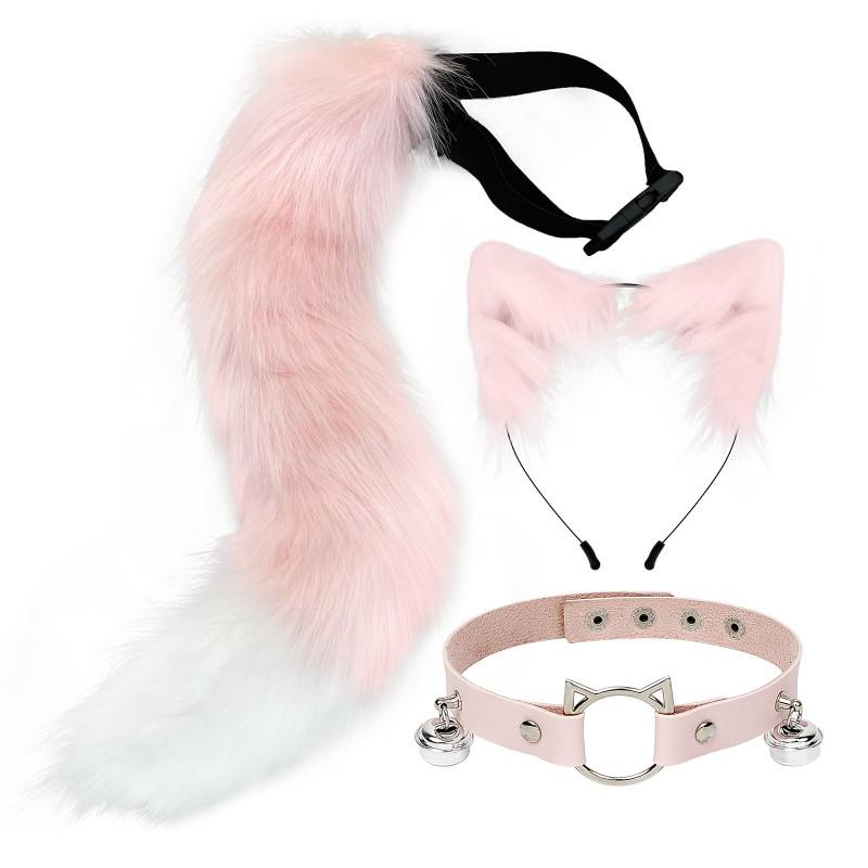 Anime Cosplay Fuchsohr Stirnband Schwanz Set Mit Kragen Accessoire Kostümparty