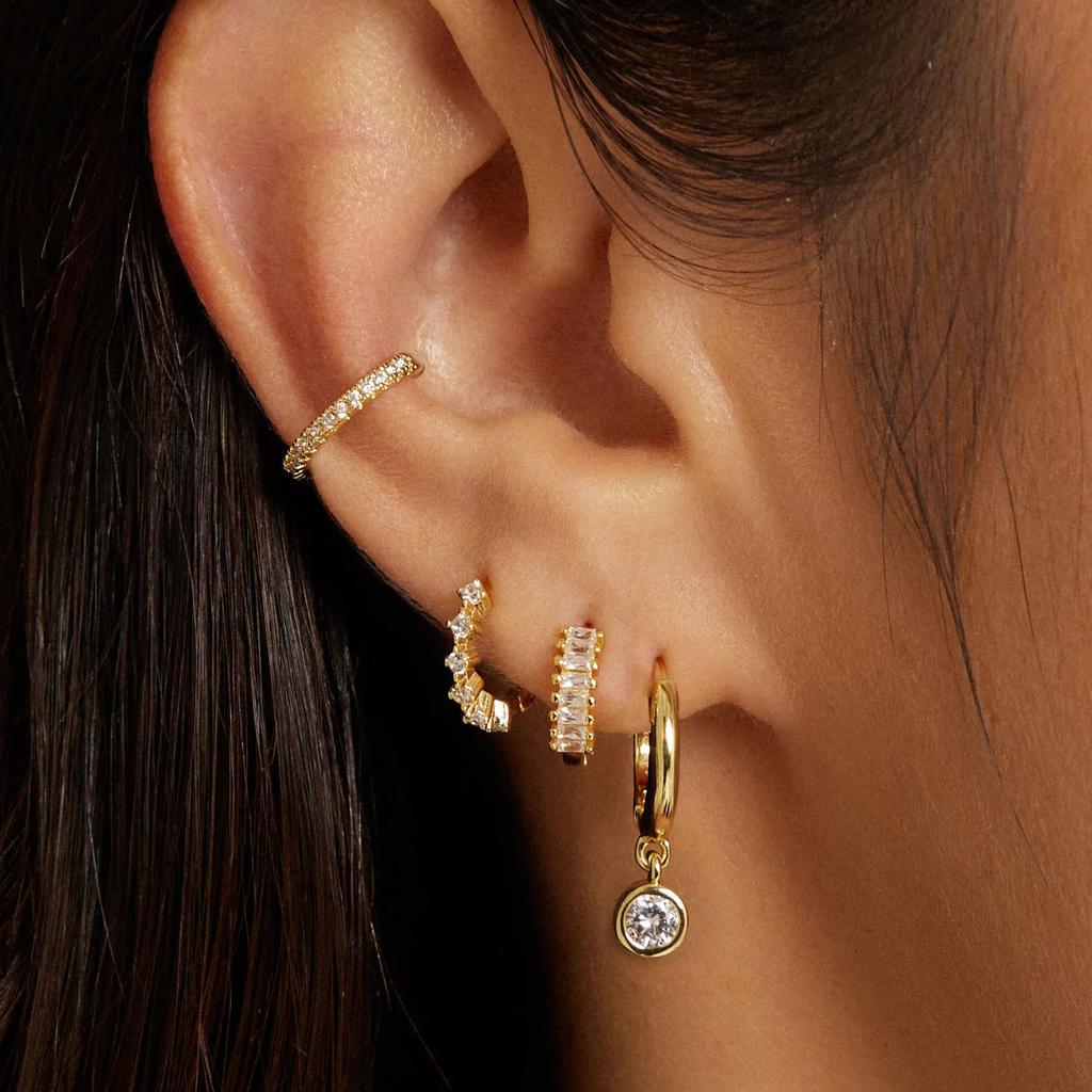 4 Pcs Fashion Gold Plated Zircon Earring Set For Women Dainty Copper Cartilage Piercing Earring Female Party Daily Jewelry Gifts