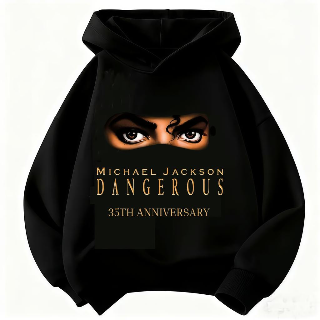 Felpa con cappuccio per bambini Michael Jackson Dangerous Stampa 35° Anniversario Felpa con cappuccio Moda Ragazzi Ragazze Casual Manica Lunga con Cappuccio Streetwear