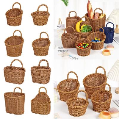 With Handle Kitchen Storage Basket Imitation Rattan Wall Hanging Basket