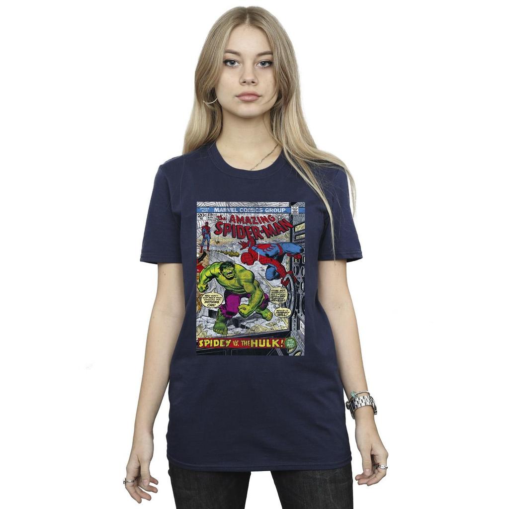 Marvel Womens/Ladies Spider-Man VS Hulk Cover Cotton Boyfriend T-Shirt