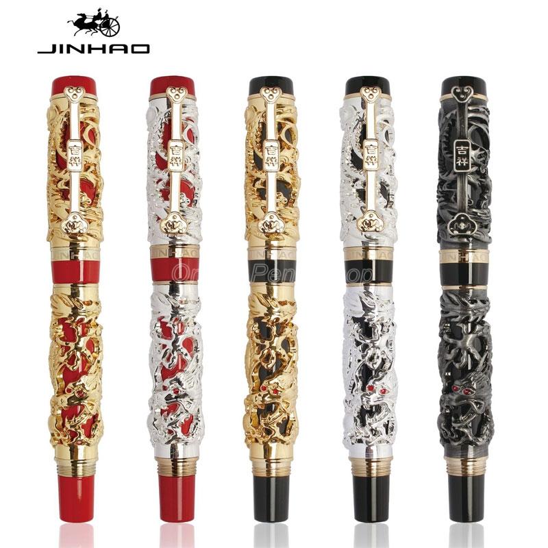 Jinhao Vintage Intaglio Metallico Goffratura Drago e Fenice Pennino Medio Pennino Pesante Penna Stilografica Nobile Ufficio Scuola