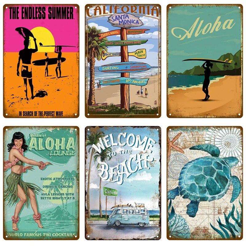 

Металлическая вывеска, настенная вывеска, пляжный декор для бара, знаменитый городской дом, приморская декоративная тарелка, художественная жестяная табличка, металлическая винтажная летняя