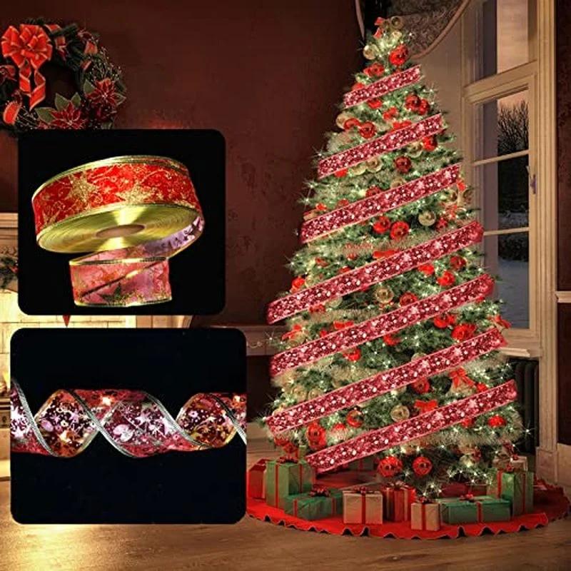 Christmas Ribbon Fairy Light Christmas Decoration DIY Bows String Light Tree Ornaments For Home 2025 Xmas Decor New Year Navidad