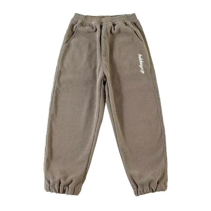 Children's Plus Velvet Pants Boys Padded Trousers Winter New Kids Elastic Waist Sweatpants Teenager Casual Fleece Clothing