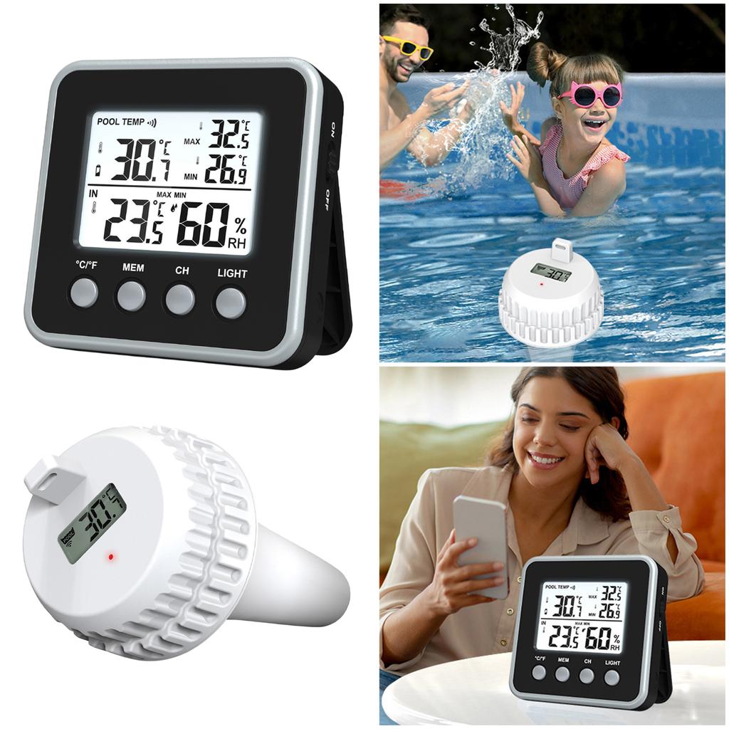Wireless Floating Digital Thermometer Waterproof Digital Pool Thermometer with Indoor Display for Spa Plunge Pools Aquarium Pond