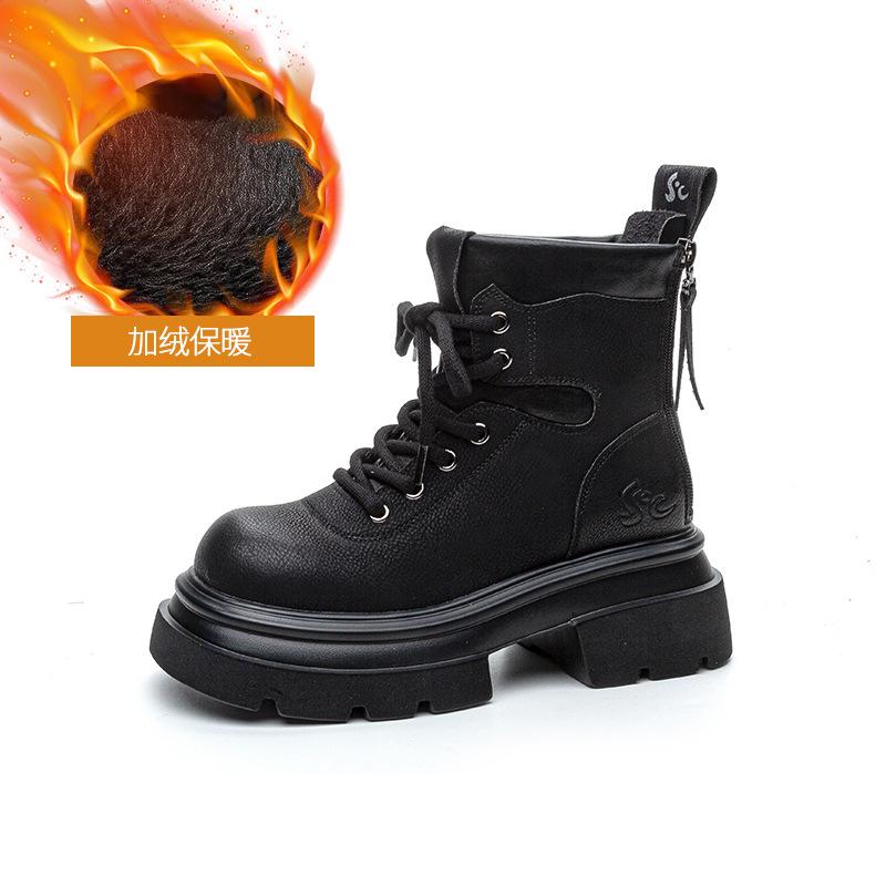 Martin Boots Women's 2025 Autumn New Thick-soled Retro Heightening 7cm Side Zipper Locomotive Sweet Cool Casual Knight Short Boots