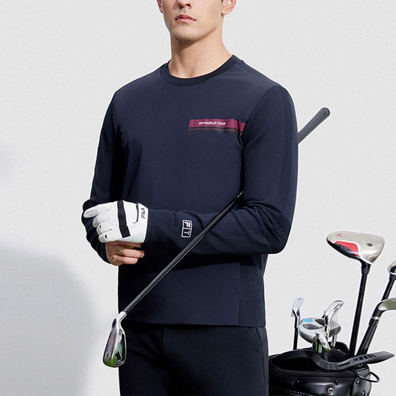 FILA Golf Series Letter Print Golf Elite Long Sleeve Knit Top Men tops Deep-Black A11M345401F-BK