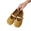 Round head soft sole shallow mouth single shoes new one-word buckle breathable hollow flat bottom low heel Mary Jane shoes comfortable shoes