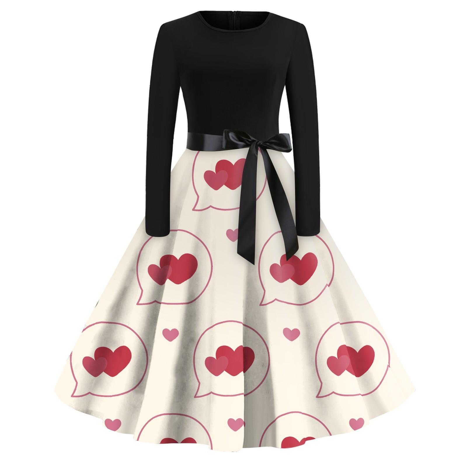 

Женское повседневное платье-пуловер с круглым вырезом и длинными рукавами на День святого Валентина XL красный