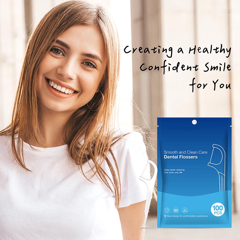 Portable Dental Floss Sticks: High-Tensile, Neutral Packaging, 100-Pack with Zipper Bag